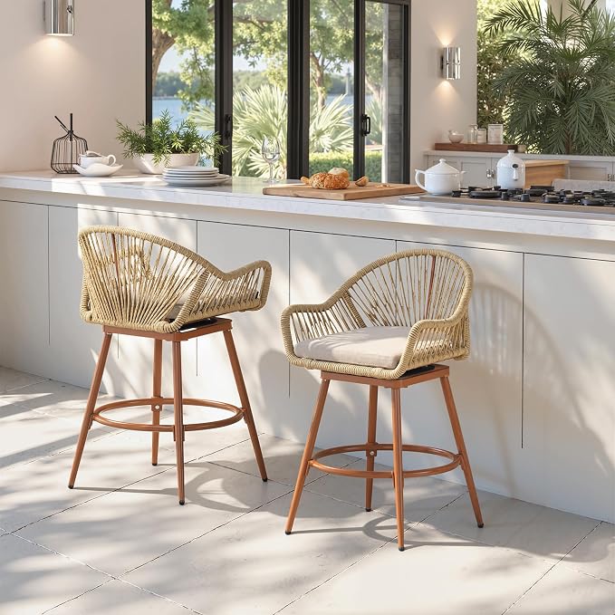 24” Outdoor Swivel Bar Stools Set of 2, Counter Height Bar Stools - Image 3