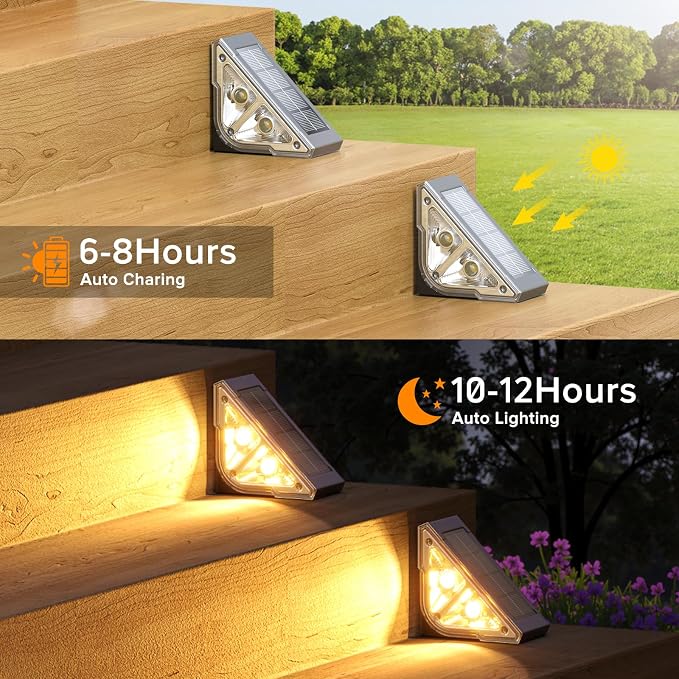 Solar Step Lights for Outside, 6 Pack Bright LED Spot Lens Triangle Solar Stair - Image 4