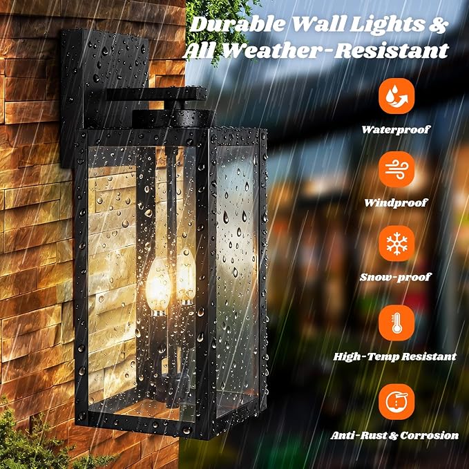 2-Pack 18inch Outdoor Light Fixtures, Waterproof Black Outside Wall Lanterns - Image 2