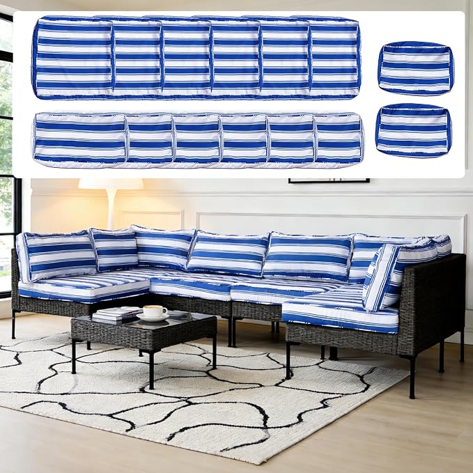 14Pcs Outdoor Cushion Covers Replacement Washable Waterproof UV w/Zipper - Image 2
