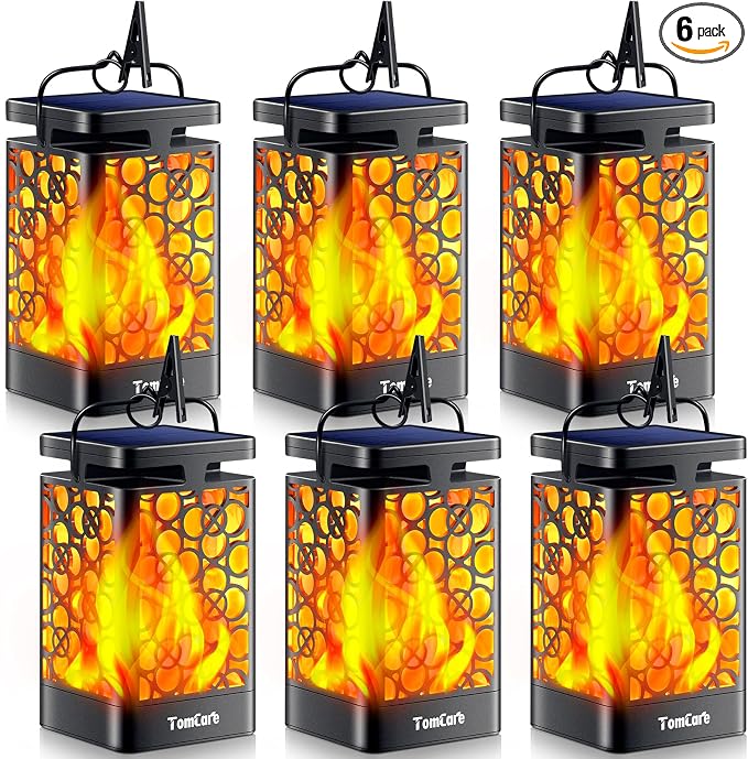 TomCare Solar Lanterns Outdoor Upgraded Flickering Flame Waterproof Hanging by TomCare