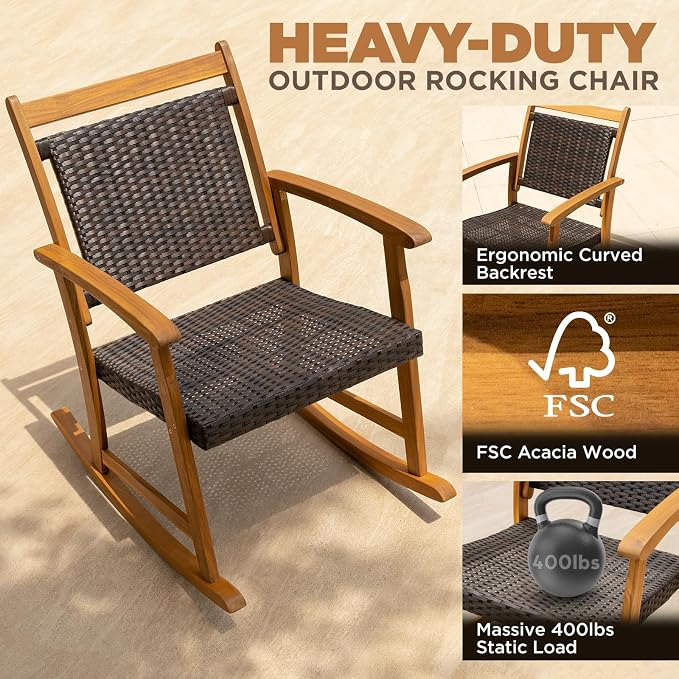 Solid Wood Wicker Rocking Chairs Set of 2 - Image 2