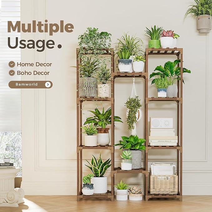 Bamworld Plant Stand Indoor Outdoor Tall Plant Shelf - Image 4