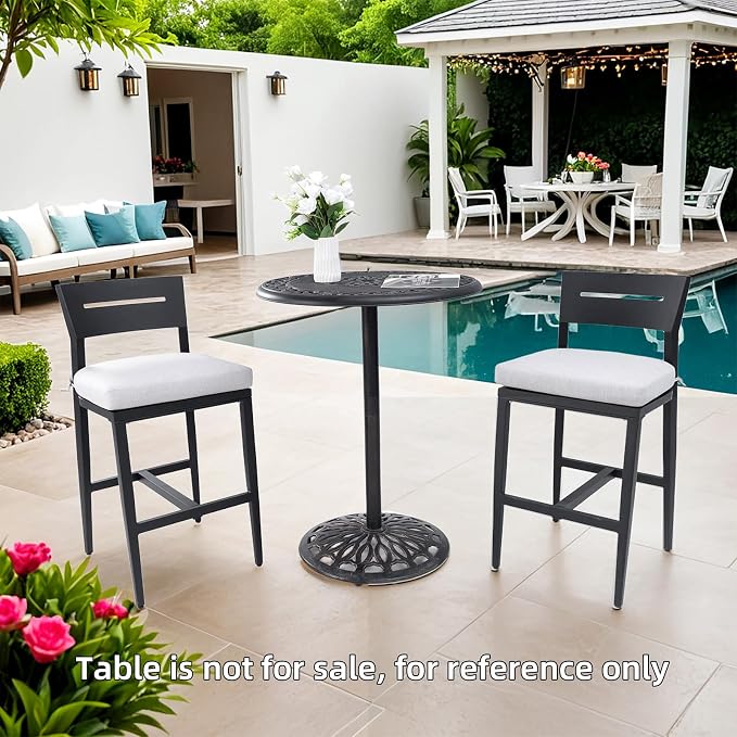 Modern Outdoor Bar Stools Set of 2 Aluminum Tall Patio Chairs - Image 7