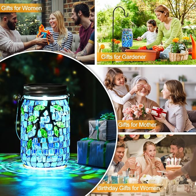 Uspring Stained Glass Mosaic Solar Lanterns Outdoor Waterproof Garden Decor - Image 5