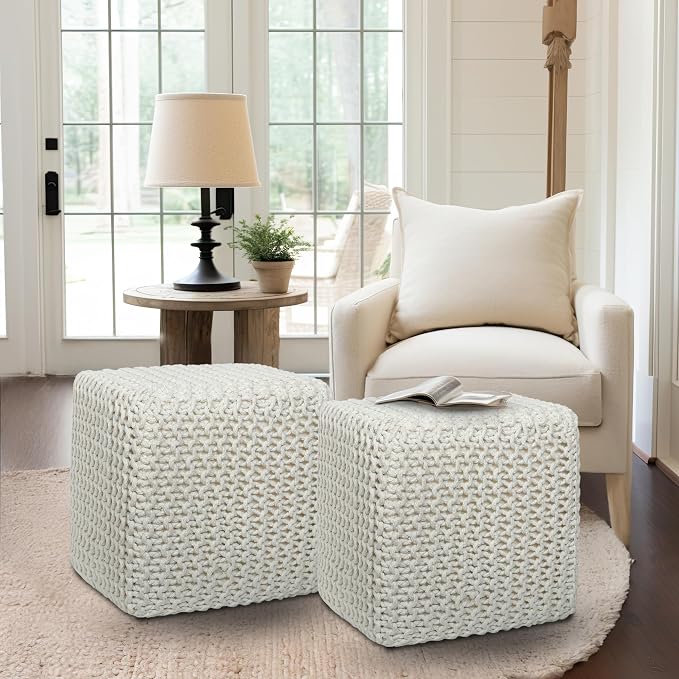 COTTON CRAFT Braided Cube Pouf - Image 2