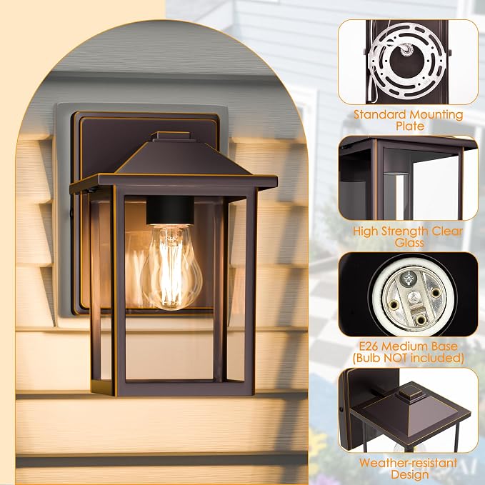 Outdoor Wall Lantern, Exterior Waterproof Wall Sconce Light Fixture, Oil Rubbed - Image 6