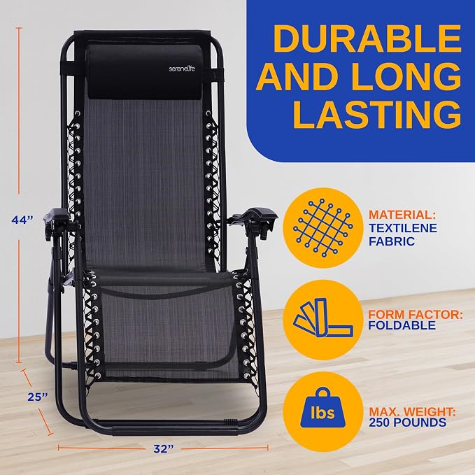SereneLife Outdoor Zero Gravity Lounge Chair Set - Image 2