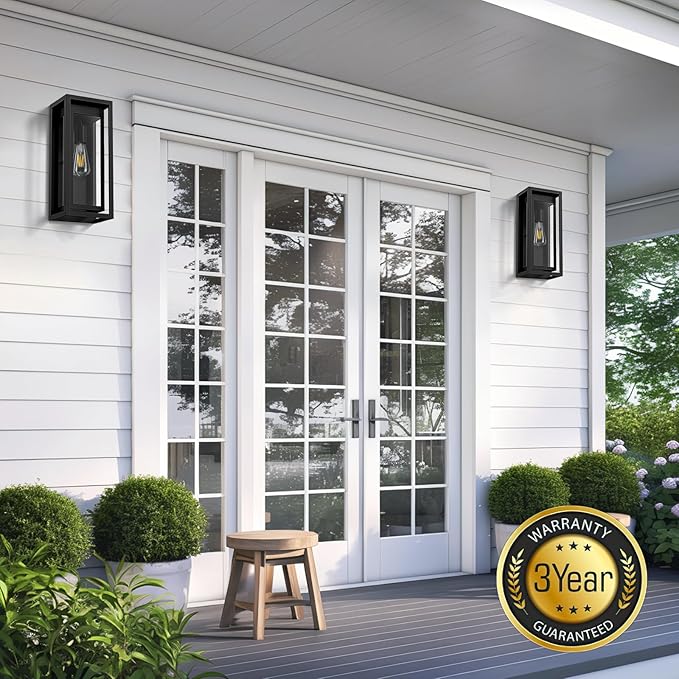 15" Large Outdoor Wall Lights, 2 Pack Matte Black Outdoor Sconces, Modern - Image 2