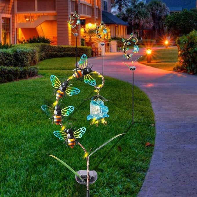 Bshine Solar Flower Outdoor Waterproof Bee Lights, Valentine's Day Garden - Image 5