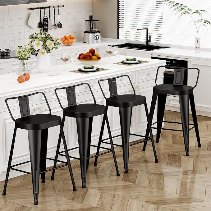 ALISH 26 Inch Bar Stools Set of 4, Industrial Metal Barstools Farmhouse Bar - Image 8