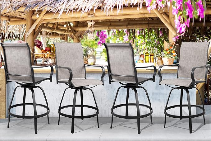 Shintenchi 4 Piece Patio Swivel Bar Chairs, All Weather Textile Outdoor Metal by Shintenchi