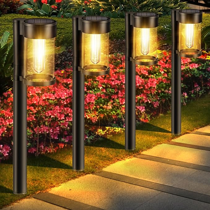 Mancra Solar Pathway Lights Outdoor, 10 Pack Metal & Glass Solar Lights Outdoor - Image 7