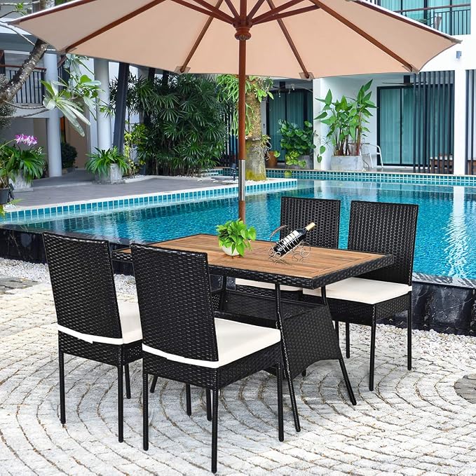 Tangkula 5 Piece Wicker Patio Dining Set, Outdoor Rattan Table & Chairs Set - Image 2