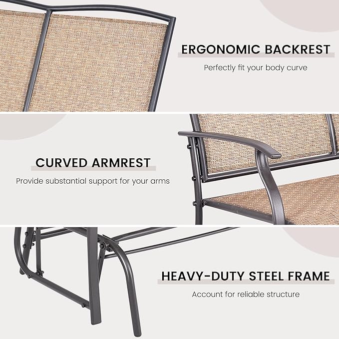 Giantex Patio Glider Bench, 400 Lbs Capacity, Steel Frame, Outdoor Swing Chair - Image 4