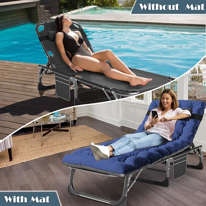 MOPHOTO Folding Chaise Lounge Chair 5-Position, Folding Cot, Heavy Duty Patio - Image 7