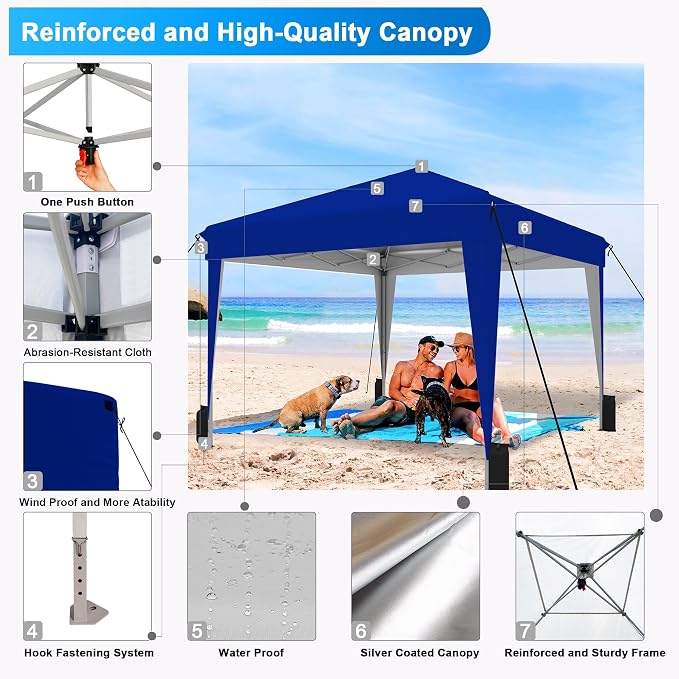 SANWAY 10x10 Pop up Canopy Tent, One-Button, Outdoor Instant Canopy Protable - Image 4