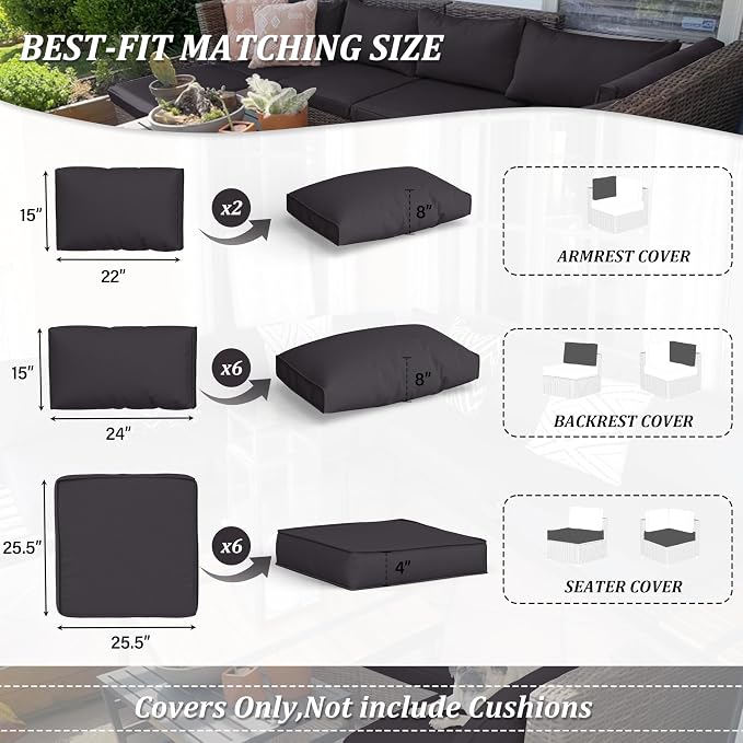 14 Pcs Outdoor Cushion Covers Patio Cushion Slipcovers Replacement Splash Proof - Image 2