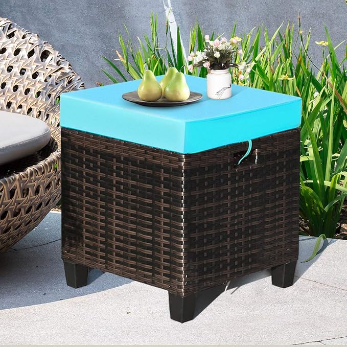 Tangkula 2 Pieces Outdoor Patio Ottoman, All Weather Rattan Wicker Ottoman Seat - Image 4