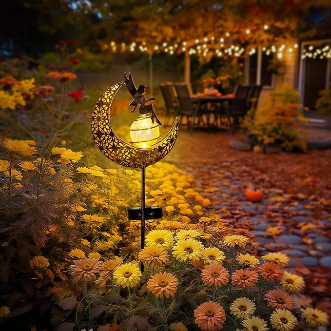 Fairy Garden Solar Lights Outdoor Moon Stakes, Waterproof Outdoor Metal Decor - Image 4