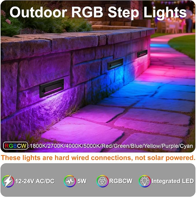 Outdoor Step Lights, 5W 12V Landscape LED RGB Color Changing Outdoor Low - Image 2