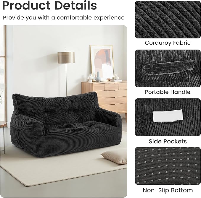 Pamapic 59" Bean Bag Chair, 2 Seat Loveseat Sofa, Ultra Soft Dutch Velvet - Image 4