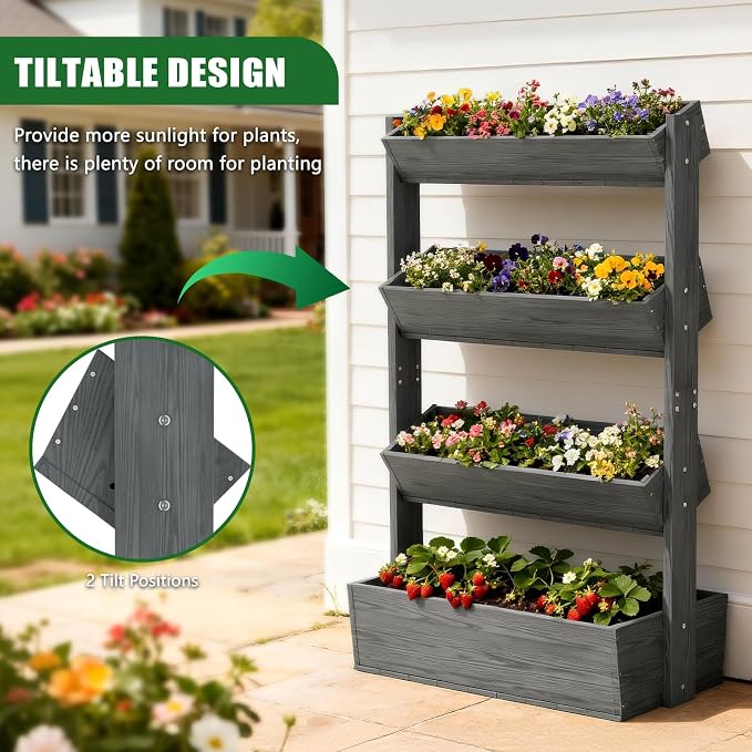 Wooden Vertical Raised Garden Bed, 4 Tier Garden Planters Raised Beds - Image 2