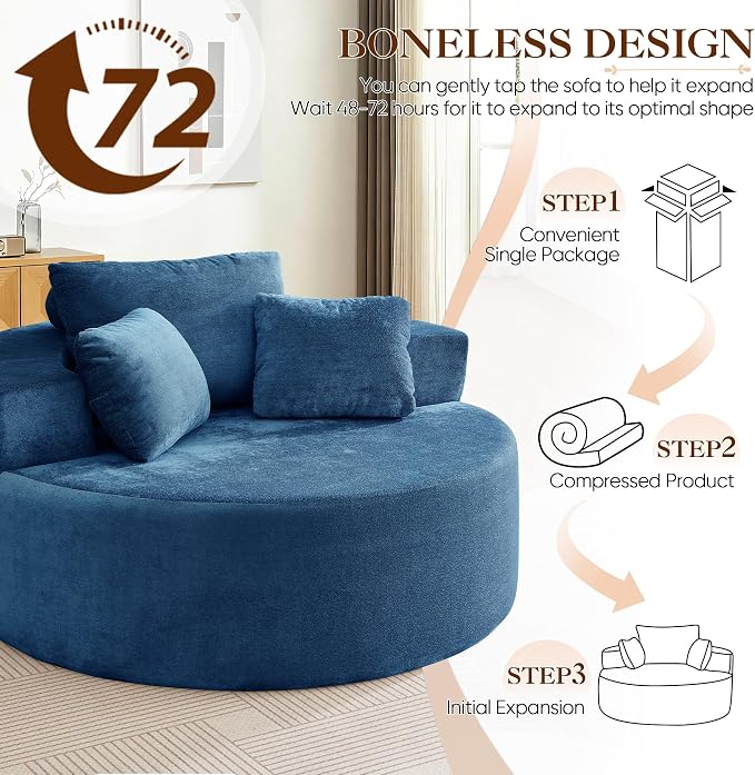 Antetek Oversized Round Chaise Longue Chair Indoor, Modern 55-inch Upholstered - Image 6