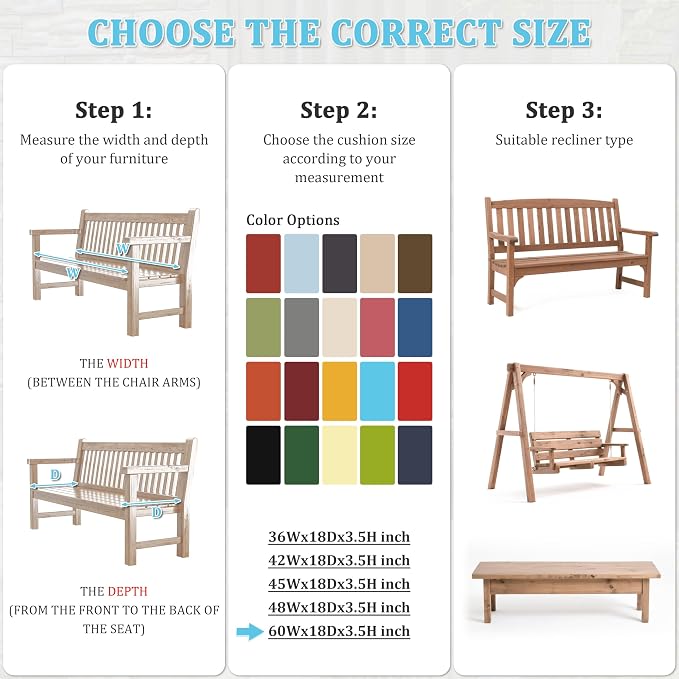 Premium Outdoor Bench Cushions for Patio Furniture 3.5inches Memory Foam Bench - Image 3