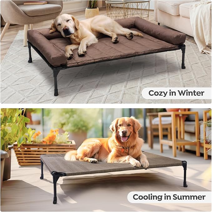 Veehoo Cooling Elevated Dog Bed Add Removable Waterproof Bolster Cushion Mat - Image 5