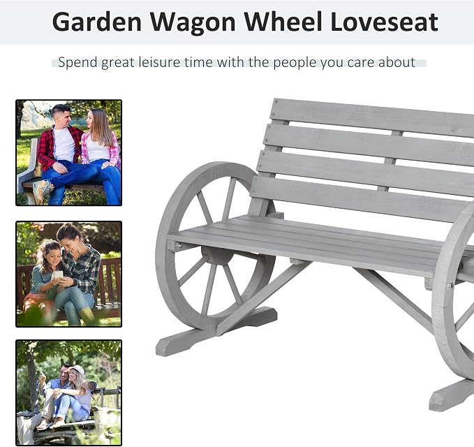 Outsunny 41" Wooden Wagon Wheel Bench, Rustic Outdoor Patio Weather Resistance - Image 7
