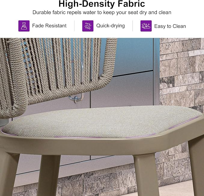 PURPLE LEAF Outdoor Bar Height Stool Set of 2 Modern Rattan Bar Chairs - Image 8