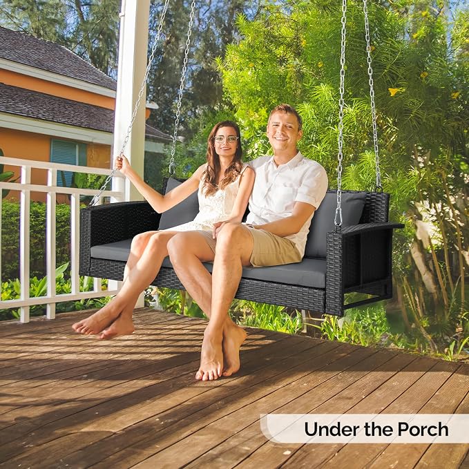 VINGLI Rattan Porch Swing, Heavy Duty 800 LBS Outdoor Hanging Seat - Image 6