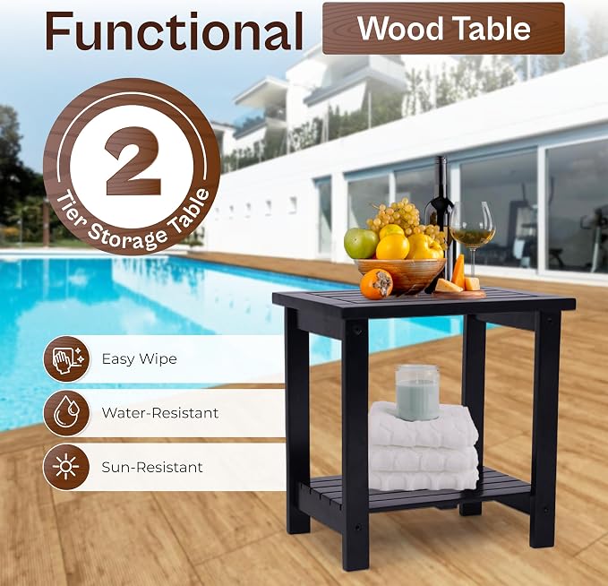 2-Tier Adirondack Side Table – Weather Resistant Wooden End Table, Rectangular - Image 6