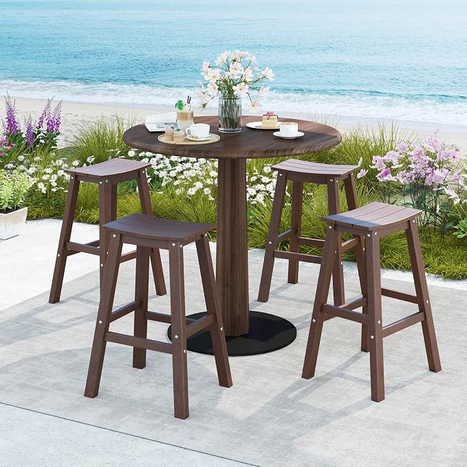 Tangkula Patio Bar Stools Set of 2, 29 Inch HDPE Bar Height Armless Saddle - Image 5