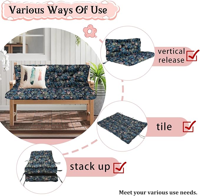 2-3 Seat Swing Replacement Cushion, Outdoor Bench Cushions - Image 4