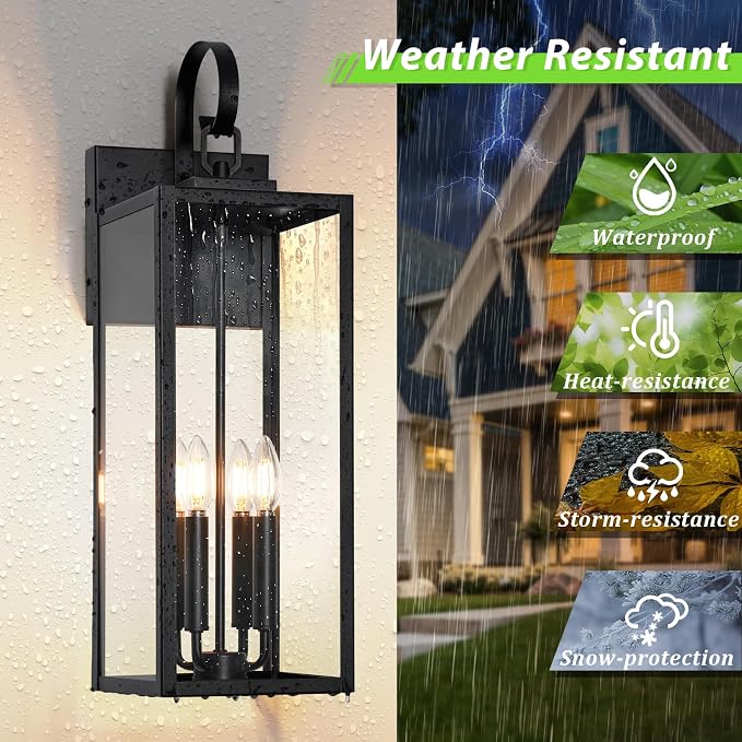 BesLowe 25" Outdoor Wall Light Fixture, 4-Light Extra Large Exterior Lighting - Image 2