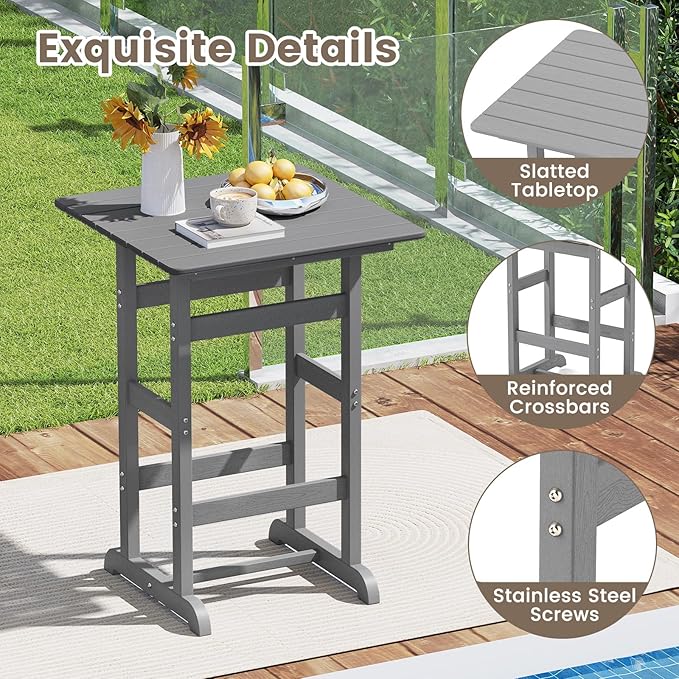 Tangkula 3-Piece Patio HDPE Bar Set, 2 Bar Height Adirondack Armchairs w/Square - Image 6