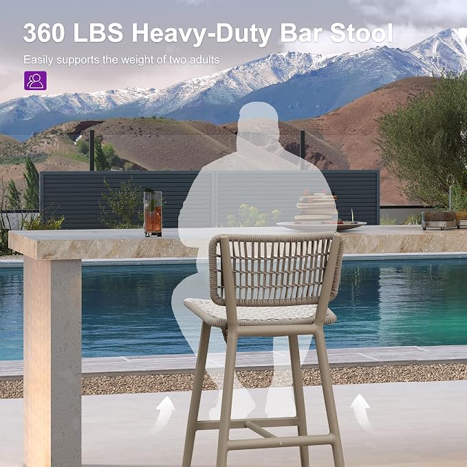 PURPLE LEAF Bar Stools Set of 2 Patio Wicker Bar Height Metal Chairs Boho High - Image 7