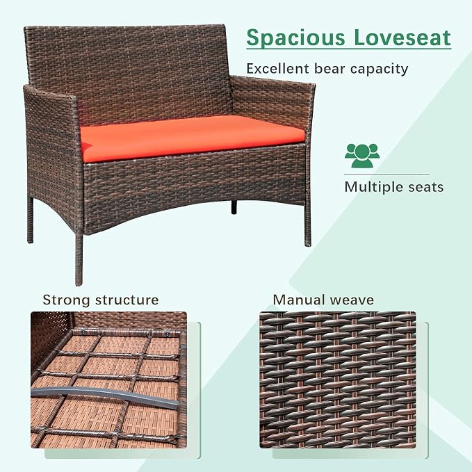 Greesum Patio Furniture 4 Pieces Conversation Sets Outdoor Wicker Rattan Chairs - Image 6