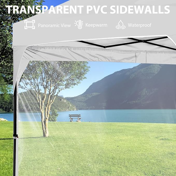 10x10 FT Pop Up Canopy with 4 Clear PVC Sidewalls, Instant 1-Button Push Canopy - Image 3