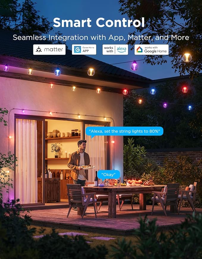 Govee Outdoor Clear Bulb String Lights, 48ft RGBWIC Outdoor String Lights - Image 5