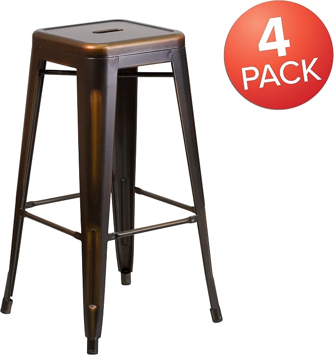 Flash Furniture Kai Commercial Grade 4 Pack 30" High Backless Distressed Copper - Image 4