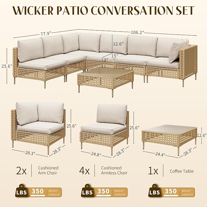 LHBcraft Patio Furniture Set, Large 7 Piece Wicker Outdoor Sectional Furniture - Image 2