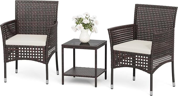 Devoko Outdoor 3 Piece Patio Furniture Set Wicker Chairs by DEVOKO