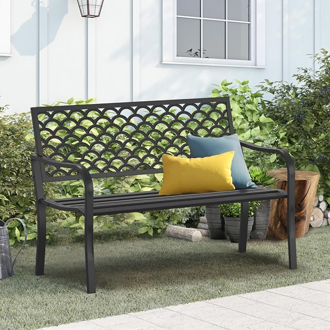 On Shine Outdoor Garden Bench Cast Iron Steel Outdoor Bench Clearance - Image 7