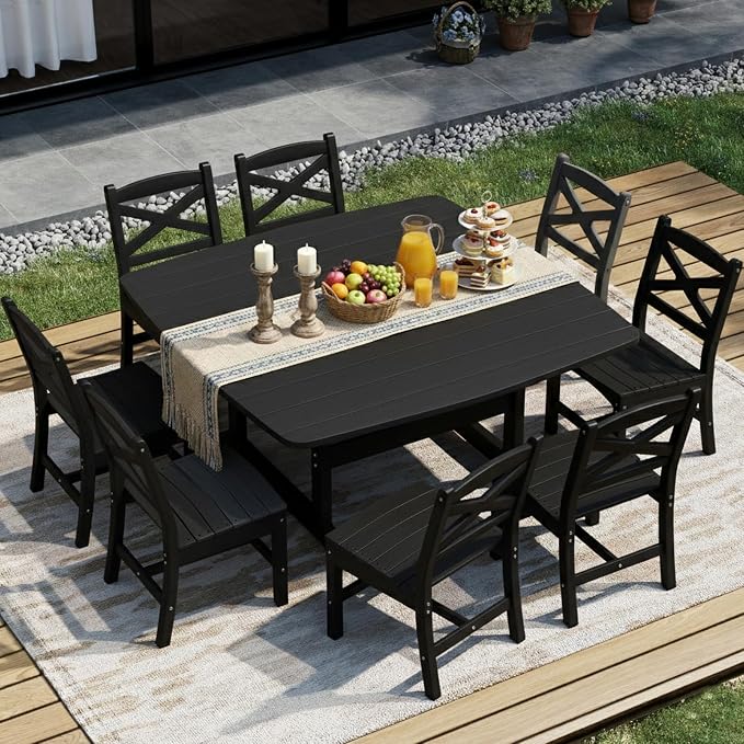 Outdoor Dining Set, HDPE 9-Piece Patio Table and Chairs Set, All-Weather - Image 2