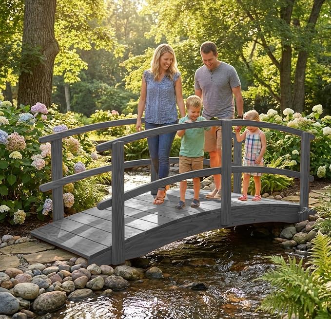 8 FT Grey Amish Made Garden Bridge - Image 7
