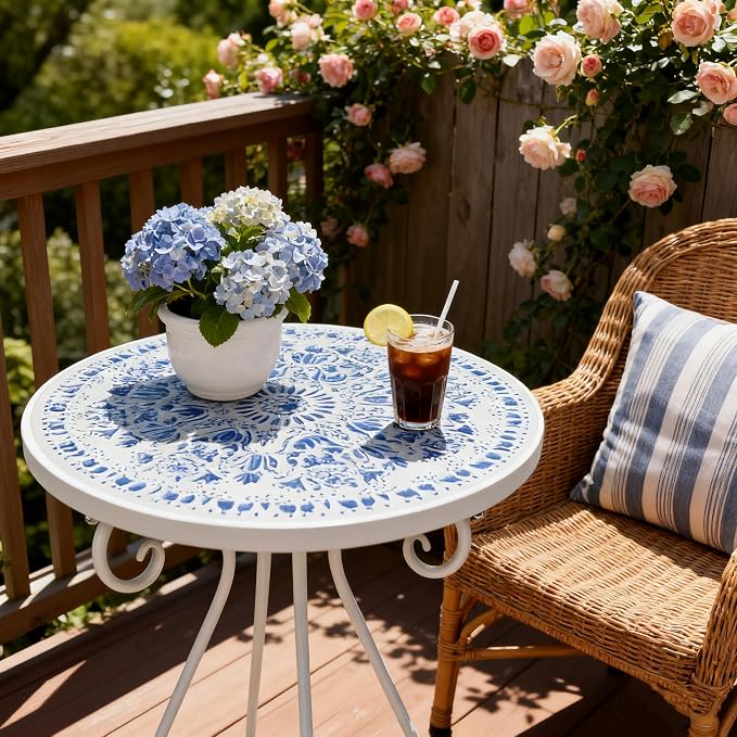 Outdoor Side Table & Mosaic Plant Stand, Indoor Outdoor Coffee Tea Table - Image 4
