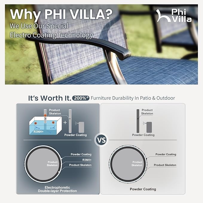 PHI VILLA Outdoor Bar Set, 7 Piece Patio Dining Table and Swivel Bar Stools - Image 8